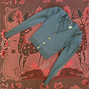 Love Tree Blue Ribbed V-Neck Button Cardigan